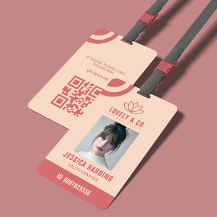 Elegant Rose & Ivory Salon Employee Qr Code ID Badge