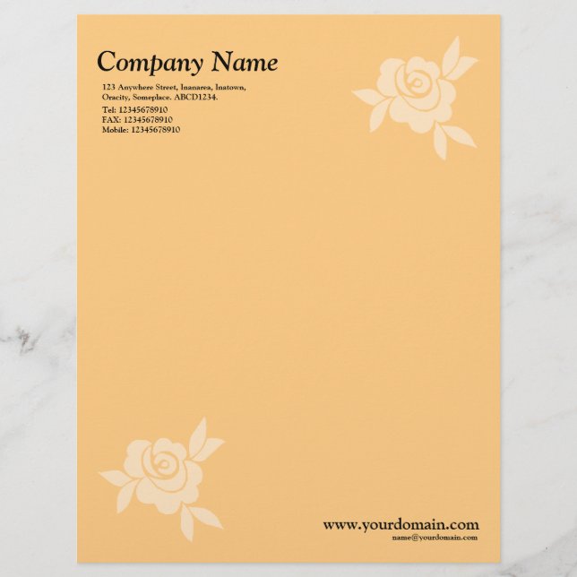 Elegant Rose - Light Orange Custom Letterhead (Front)