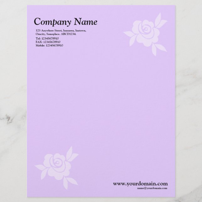 Elegant Rose - Light Purple Customised Letterhead (Front)