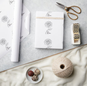 Elegant Rose Line Art Wrap Wrapping Paper