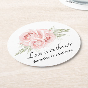 Elegant Rose Love Blush Pink Floral Wedding Round Paper Coaster