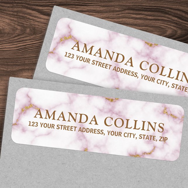 Elegant rose marble and gold return address (Elegant rose marble and gold return address label)