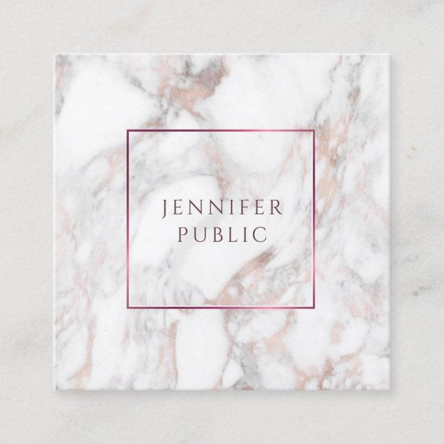 Elegant Rose Marble Modern Design Template Square Business Card (Front)
