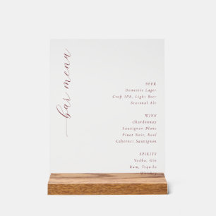 Elegant Rose Minimalist Bar Menu Acrylic Sign