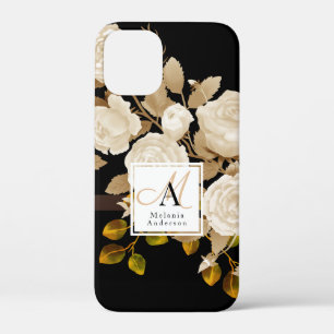 Elegant Rose Monogram Black iPhone 12 Mini Case