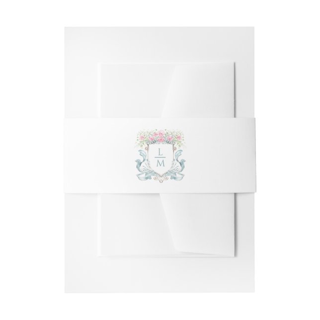 Elegant Rose Monogram Crest Invitation  Belly Band (Front Example)