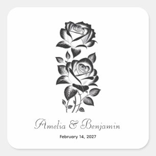 Elegant Rose Monogram Date Lovely Stylish Custom Square Sticker