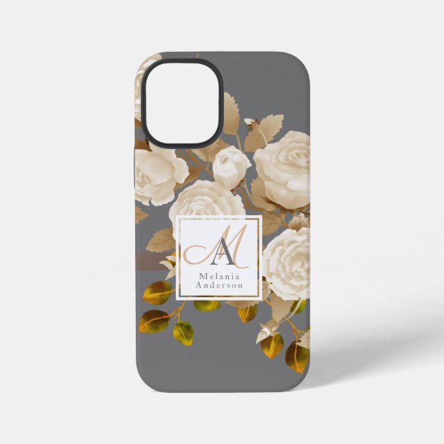Elegant Rose Monogram Grey iPhone Case (Back)