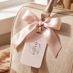 Elegant Rose Monogram Newlyweds Travel Luggage Tag