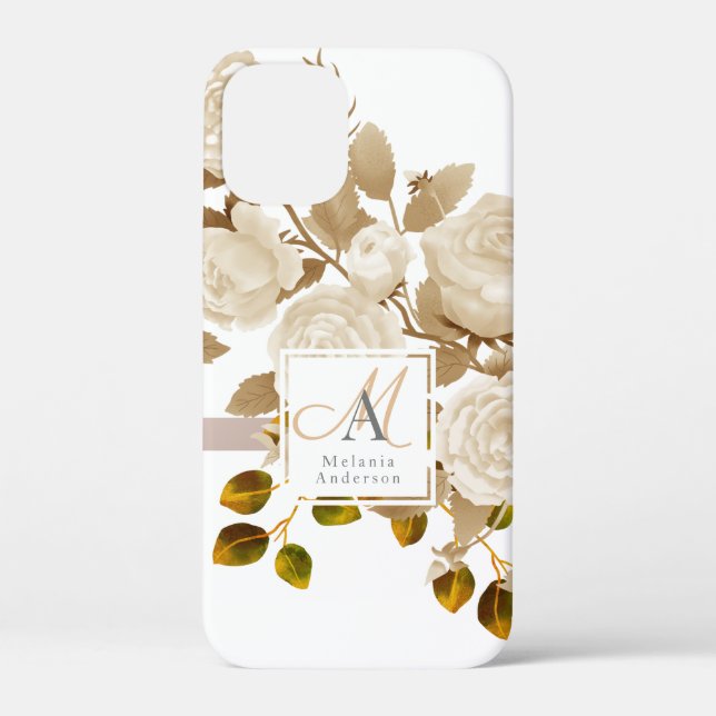 Elegant Rose Monogram White Case-Mate iPhone Case (Back)