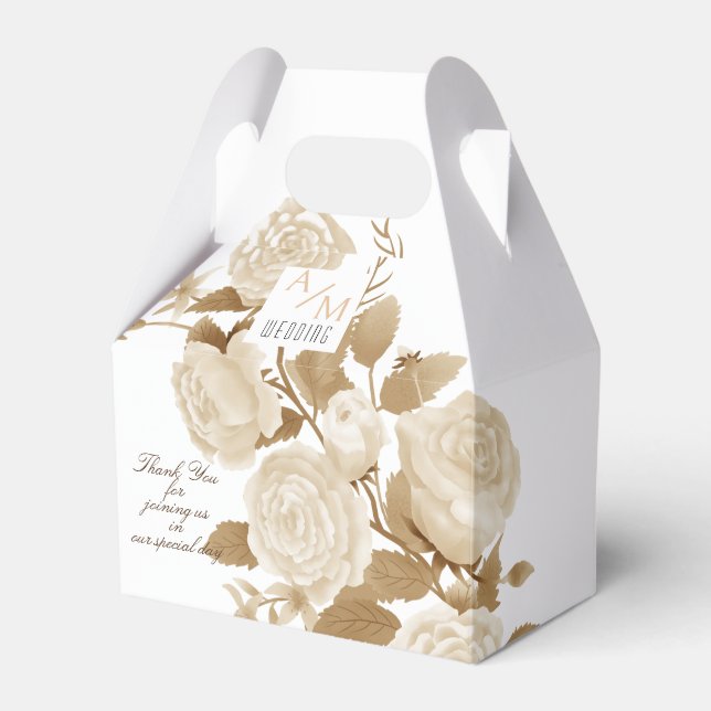Elegant Rose Monogram White Favour Box (Front Side)
