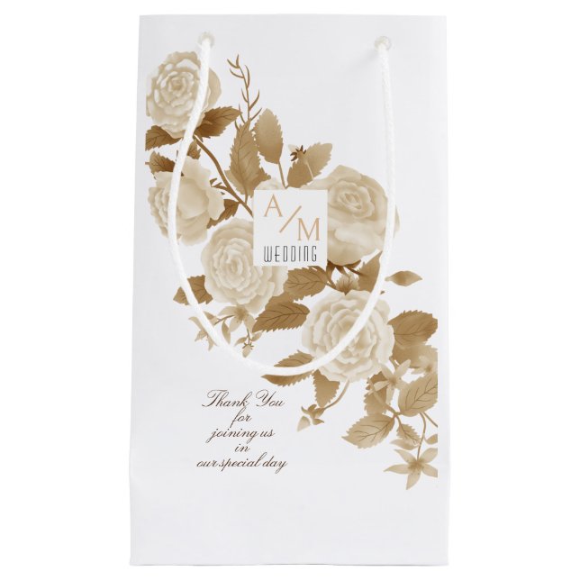 Elegant Rose Monogram White Small Gift Bag (Front)