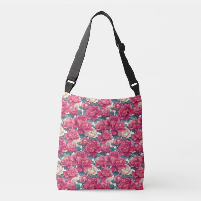 Elegant Rose Pattern Crossbody Bag (Front)
