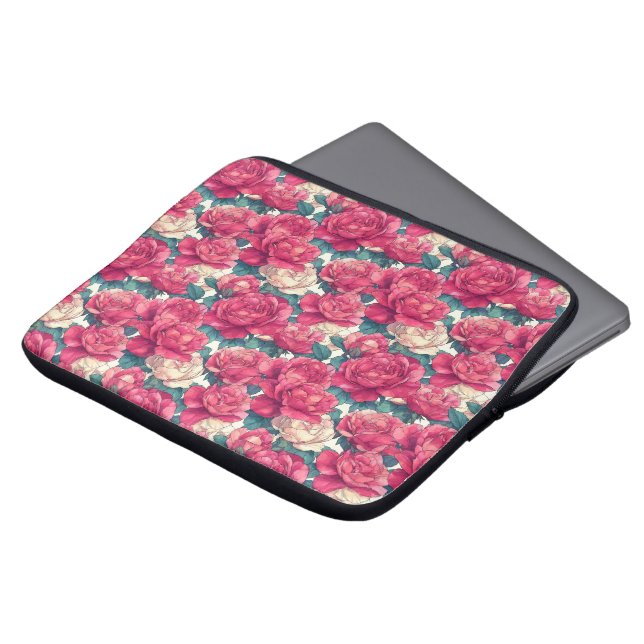 Elegant Rose Pattern Large Laptop Sleeve (Front Top)