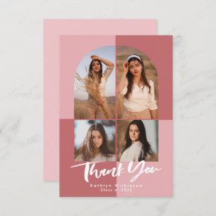 Elegant Rose Pink Arch 4 Photo Graduation Thank You Card