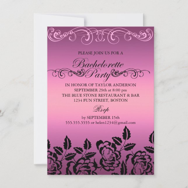 Elegant Rose Pink Bachelorette Party Invitation (Front)