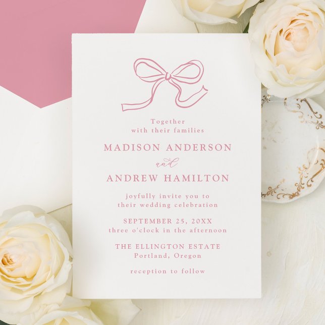 Elegant Rose Pink Bow Photo Wedding Invitation (Creator Uploaded)