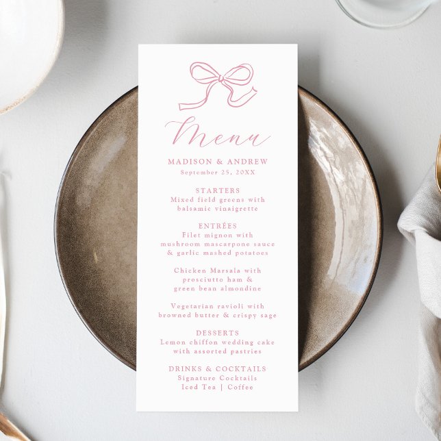 Elegant Rose Pink Bow Wedding Menu (Creator Uploaded)