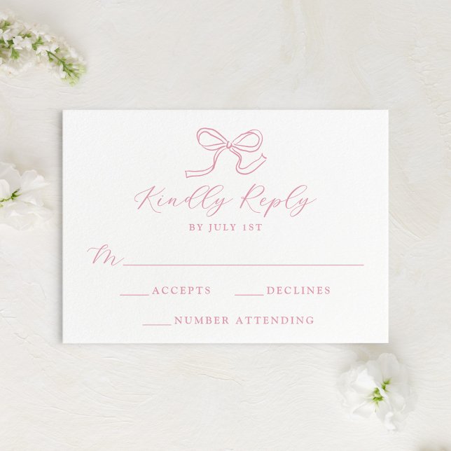 Elegant Rose Pink Bow Wedding RSVP Card (Creator Uploaded)