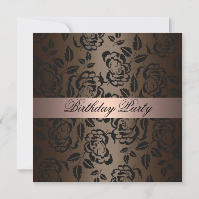 Elegant Rose Pink & Brown Birthday Invitation (Front)