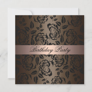 Elegant Rose Pink & Brown Birthday Invitation