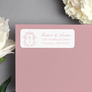 Elegant Rose Pink Crest Monogram Wedding Address