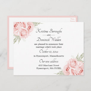 Elegant Rose Pink Floral Just Married Wedding Anno Announcement Postcard