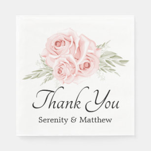 Elegant Rose Pink Floral Wedding Thank You Napkin