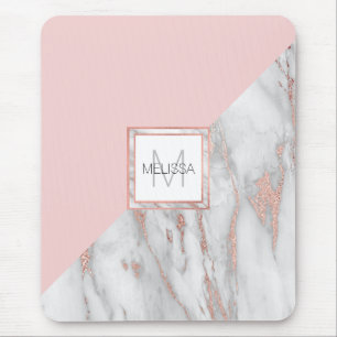 Elegant Rose Pink Gold Foil Marble Grey MONOGRAM Mouse Pad