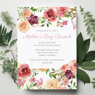 Elegant Rose Pink Peony Floral Mother's Day Brunch Invitation Postcard