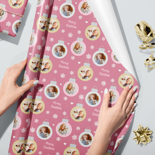 Elegant Rose Pink Photo Ornaments Custom Christmas Wrapping Paper
