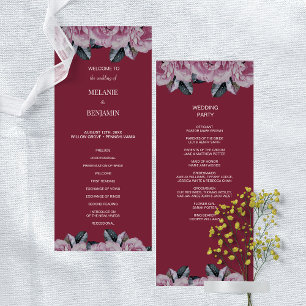 Elegant Rose Pink Romantic Floral Wedding Program Invitation