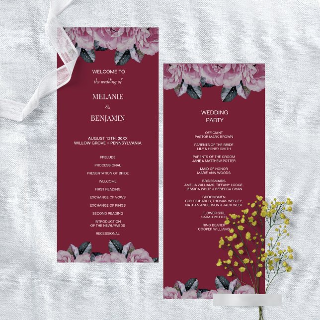 Elegant Rose Pink Romantic Floral Wedding Program Invitation (Elegant Rose Pink Romantic Floral Wedding Program)