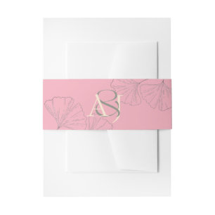 Elegant Rose Pink & Sage Green Ginkgo Wedding Invitation Belly Band