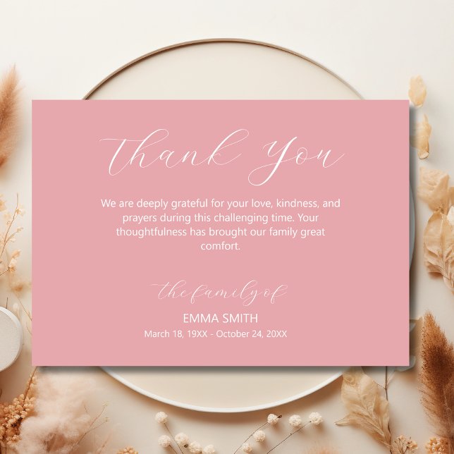 Elegant Rose Pink Traditional Funeral Sympathy  Thank You Card (Creator Uploaded)