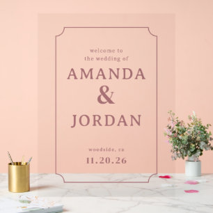 Elegant Rose Pink Wedding Invite Acrylic Sign