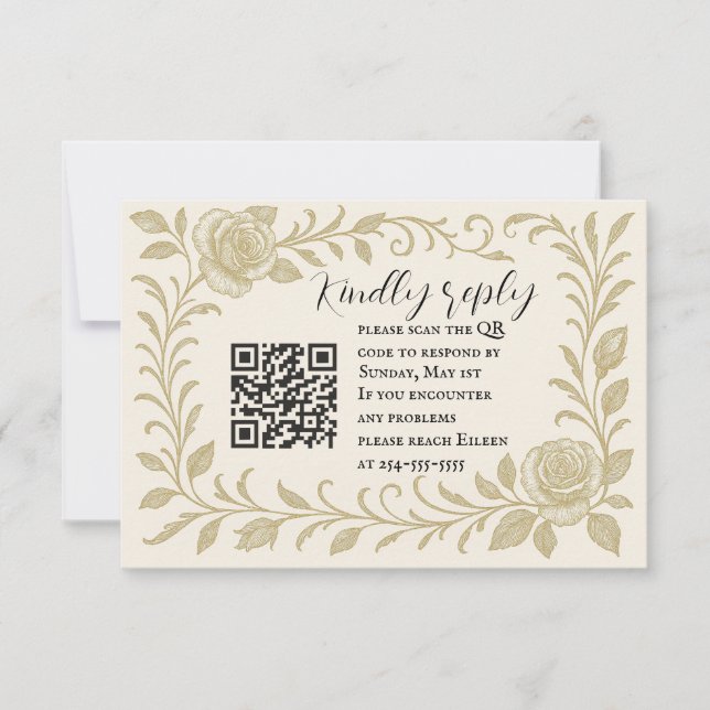 Elegant Rose QR Code RSVP Card (Front)