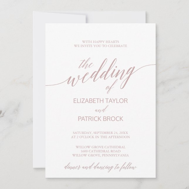 Elegant Rose Quartz Calligraphy Wedding Invitation (Front)