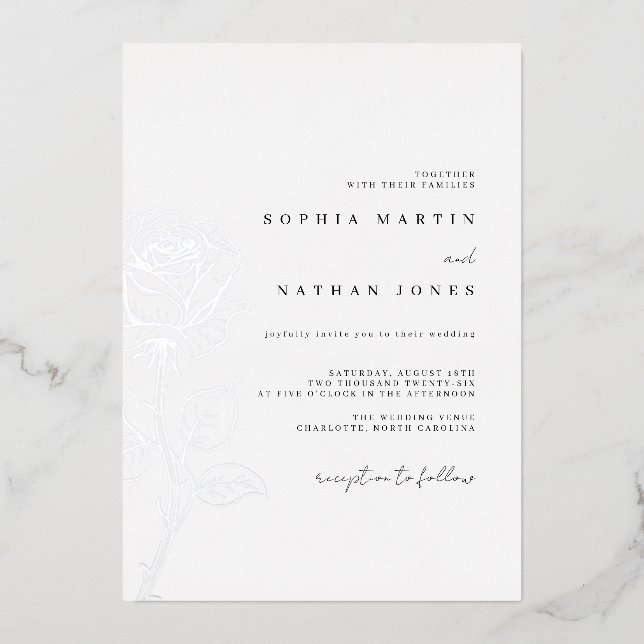 Elegant Rose Real Silver Foil Wedding  (Front)