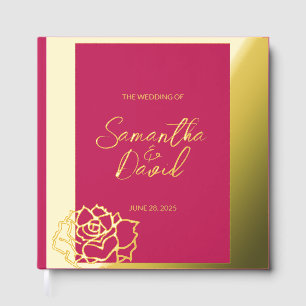 Elegant Rose Red Wedding Foil Guest Book