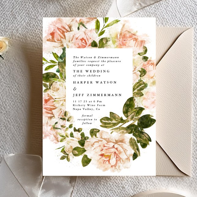 Elegant Rose Romance Watercolor Wedding Invitation (Creator Uploaded)
