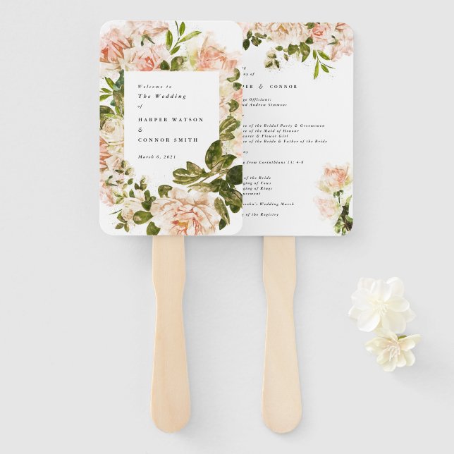 Elegant Rose Romance Wedding Hand Fan (Front and Back)