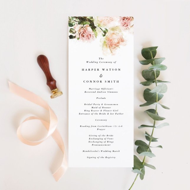 Elegant Rose Romance Wedding Program Programme (Creator Uploaded)