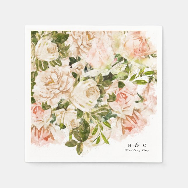 Elegant Rose Romance Wedding Table Napkins (Front)