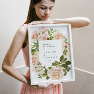 Elegant Rose Romance Wedding Welcome Poster