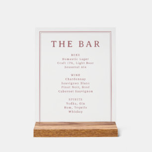 Elegant Rose Serif Bar Menu Acrylic Sign