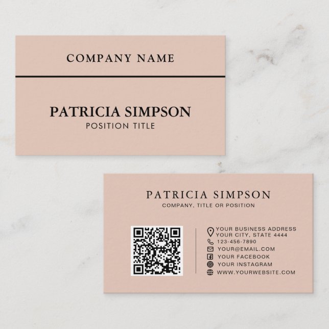 Elegant Rose Smoke Pink QR Code Modern Minimalist Business Card (Front/Back)