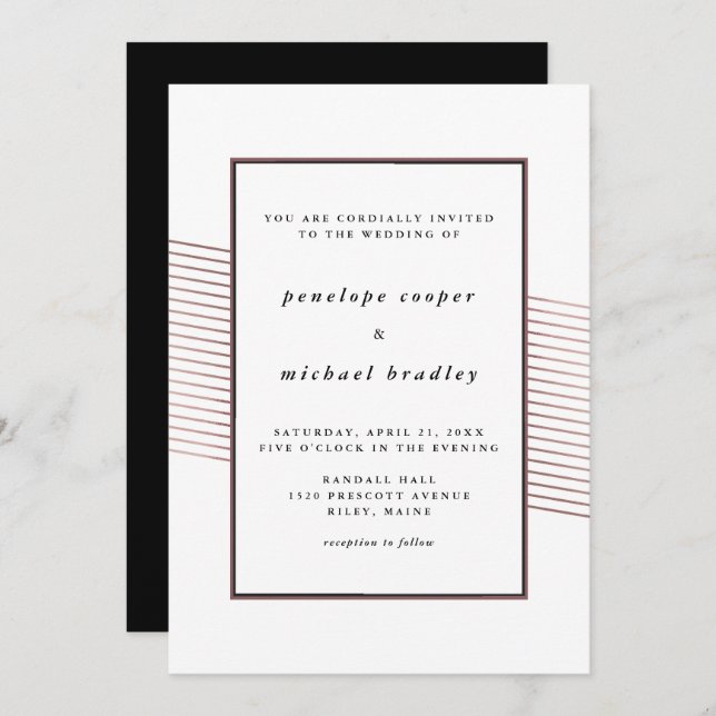 Elegant Rose Stripes Wedding Invitation (Front/Back)