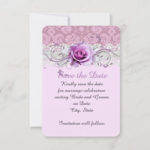 Elegant Rose Swirls Ribbon Damask Save the date