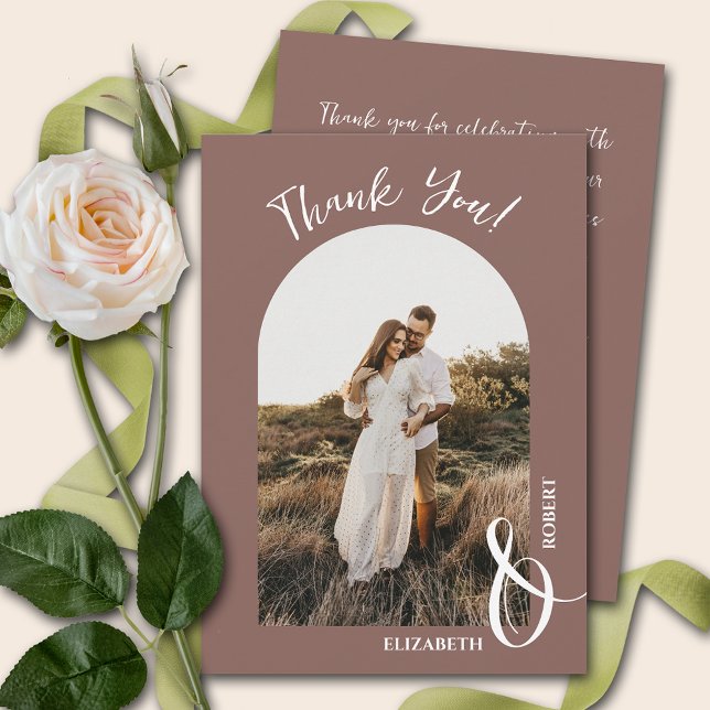 Elegant Rose Taupe Wedding Photo Thank You Card (Creator Uploaded)